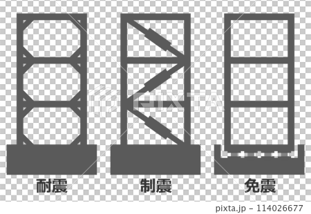 地震に強い免震や耐震補強した頑丈なビルのイラスト 114026677