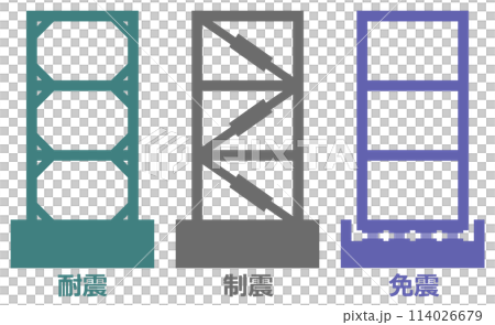 地震に強い免震や耐震補強した頑丈なビルのイラスト 114026679