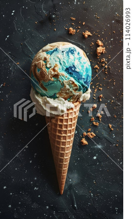 Earth Globe Ice Cream Cone Concept 114026993