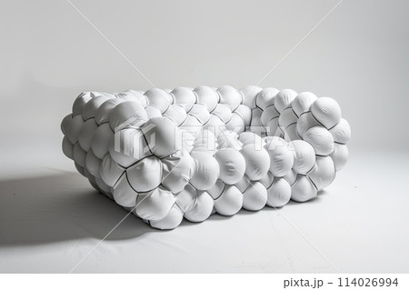 sofa made of golf ball, in the style of surrealism, creative furniture design. 114026994