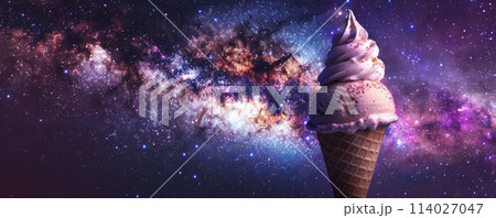 Ice cream cone against a galaxy background -...のイラスト素材 [114027047] - PIXTA