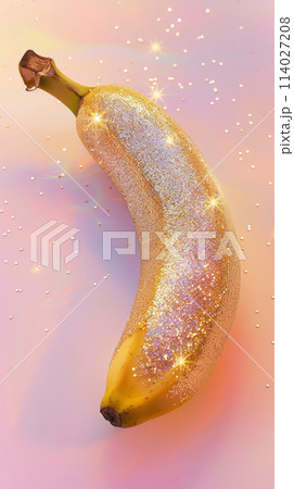 Glittered gold banana on pink background 114027208
