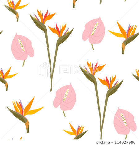 Seamless pattern with tropical flowers. Creative floral texture. Great for fabric, textile Vector Illustration Seamless pattern with tropical flowers. Creative floral texture. Great for fabric, textile Vector Illustration 114027990