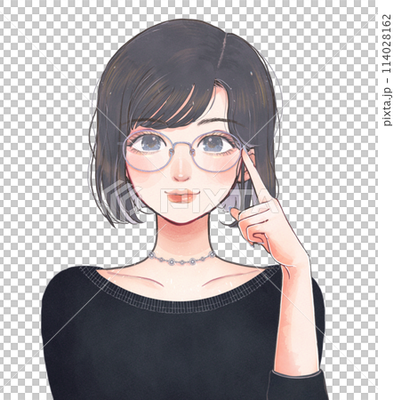 丸眼鏡をかけたオシャレな女性のイラスト 丸眼鏡をかけたオシャレな女性のイラスト 114028162