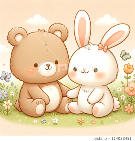 可愛いくまとうさぎのイラストのイラスト素材 [114028451] - PIXTA
