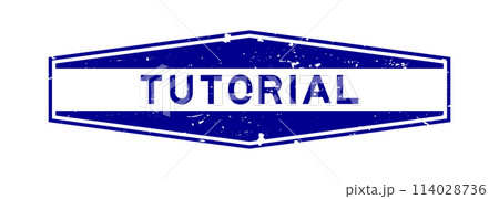 Grunge blue tutorial word hexagon rubber seal stamp on white background 114028736