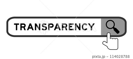 Search banner in word transparency with hand over magnifier icon on white background 114028788