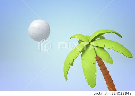 Volleyball soaring past a palm tree Volleyball soaring past a palm tree 114028948