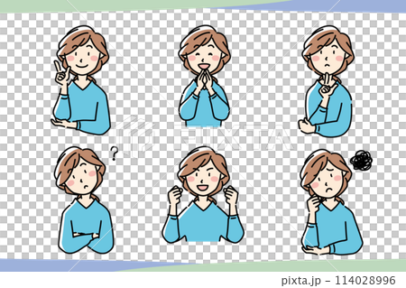 いろいろな表情の女性のイラストセット＿01 114028996