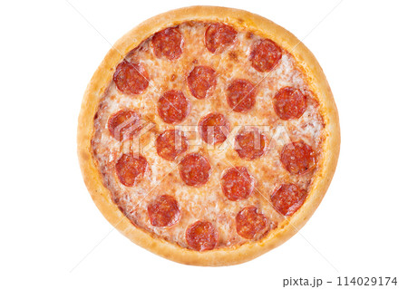 Appetizing Pepperoni Pizza, on a white background, isolate, for a food delivery site, 114029174