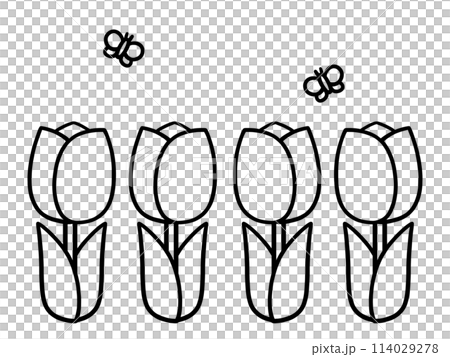 塗り絵としても楽しめるチューリップのモノクロイラスト 114029278