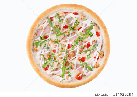 Appetizing Pepperoni Pizza, on a white background, isolate, for a food delivery site, Appetizing Pepperoni Pizza, on a white background, isolate, for a food delivery site, 114029294