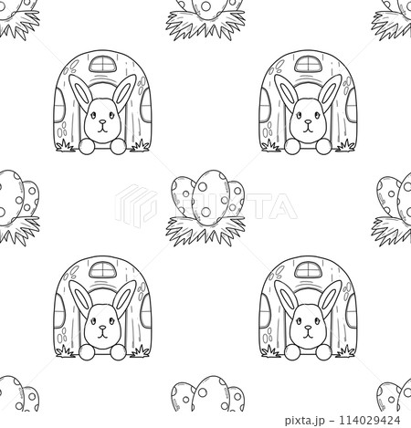 seamless pattern background of Easter bunnies and eggs seamless pattern background of Easter bunnies and eggs 114029424