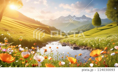 湖の見えるお花畑 114030093