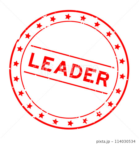 Grunge red leader word round rubber seal stamp on white background 114030534