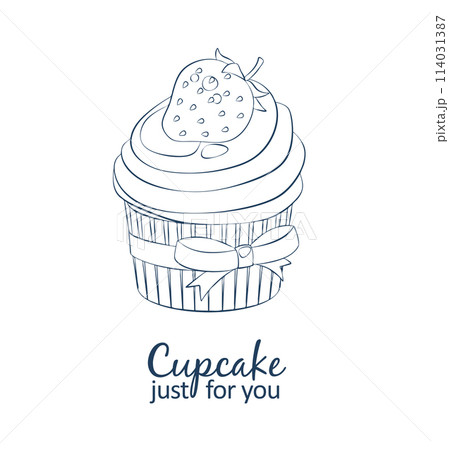 Strawberry cupcake dessert icon. linear black and white illustration Strawberry cupcake dessert icon. linear black and white illustration 114031387