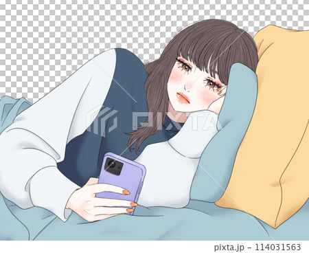 睡覺時操作智能手機的女人 114031563