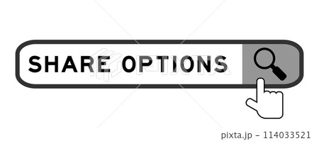 Search banner in word share options with hand over magnifier icon on white background Search banner in word share options with hand over magnifier icon on white background 114033521