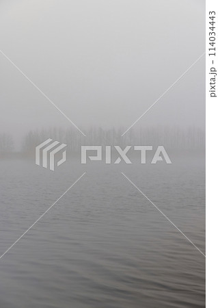 river in winter in foggy weather in the morning river in winter in foggy weather in the morning 114034443