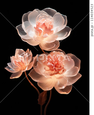 the beauty of camelia in a pattern with a soft, transparent quality and gentle glow 114034523