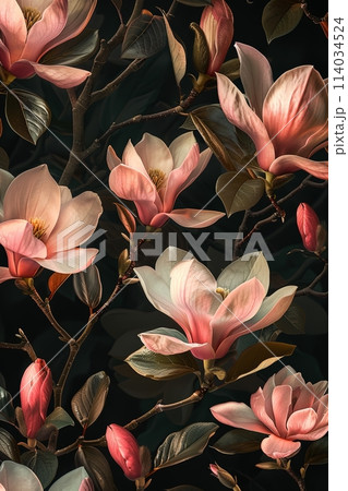 the bloom of magnolias in a pattern that captivates 114034524