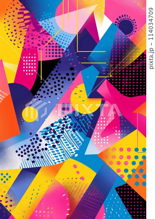 a neon geometrical background featuring bold shapes and intense colors 114034709