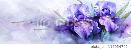 an enchanting watercolor-style illustration featuring violet irises an enchanting watercolor-style illustration featuring violet irises 114034742