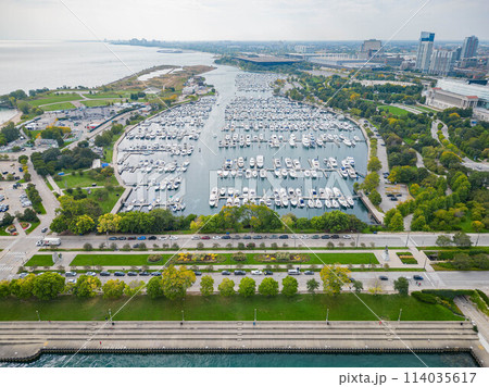 Sunny aerial view of the Burham Harbor 114035617