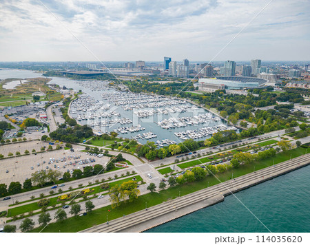 Sunny aerial view of the Burham Harbor 114035620