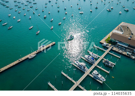 Sunny aerial view of the Monroe Harbor 114035635