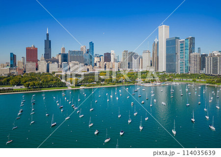 Sunny aerial view of the downtown cityscape Sunny aerial view of the downtown cityscape 114035639