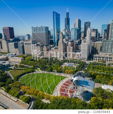 Sunny aerial view of the downtown cityscape Sunny aerial view of the downtown cityscape 114035643