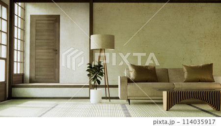 Living room modern minimal japan style with sofa armchair and decoration. Living room modern minimal japan style with sofa armchair and decoration. 114035917