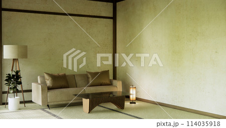 Living room modern minimal japan style with sofa armchair and decoration. Living room modern minimal japan style with sofa armchair and decoration. 114035918