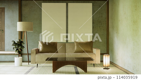 Living room modern minimal japan style with sofa armchair and decoration. Living room modern minimal japan style with sofa armchair and decoration. 114035919