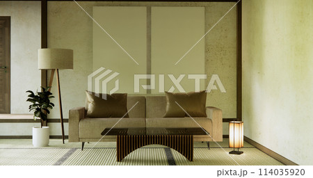 Living room modern minimal japan style with sofa armchair and decoration. Living room modern minimal japan style with sofa armchair and decoration. 114035920