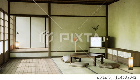 The japan low table in living room Japanese style with decoration muji minimal. 114035942