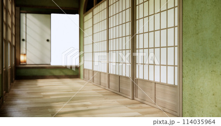 Green Empty room, original Japanese style mixed with modern minimal. Green Empty room, original Japanese style mixed with modern minimal. 114035964