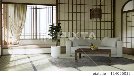 Living room modern minimal japan style with sofa armchair and decoration. 114036035