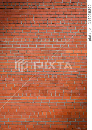 Old red brick wall background, wide panorama of masonry 2 114036890