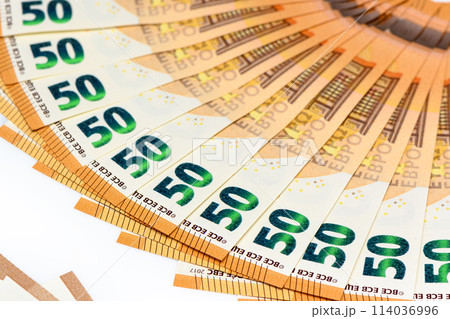 50 euro bills on a white background, studio shooting 114036996