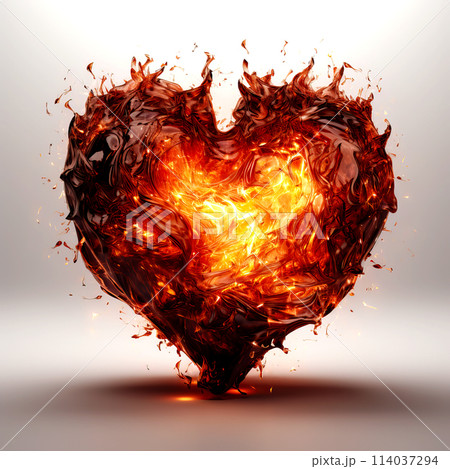 Fire heart isolated on white background. Flame symbol of love, passion. Gift for Valentine's Day 114037294