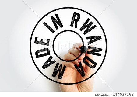 Made in Rwanda text emblem stamp, concept background 114037368