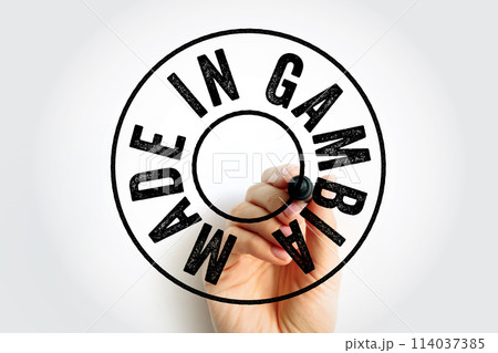 Made in Gambia text emblem stamp, concept background 114037385
