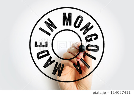 Made in Mongolia text emblem stamp, concept background 114037411