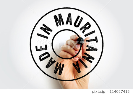 Made in Mauritania text emblem stamp, concept background 114037413