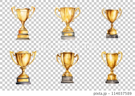 Display of Gold Trophies in Celebration of Success and Achievement 114037589