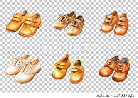 Bright Watercolor Illustration of Children Shoes Bright Watercolor Illustration of Children Shoes 114037625