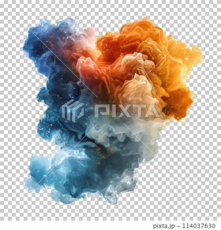 Blue and Red Cloud of Smoke on White Background Blue and Red Cloud of Smoke on White Background 114037630
