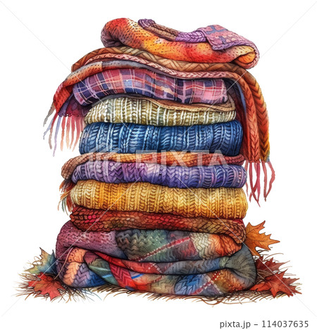 Stack of Blankets Piled Together 114037635